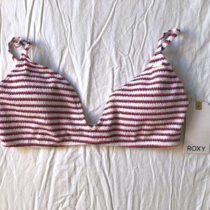 Roxy striped bikini scrunch top, Red white gray